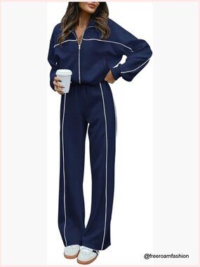 Women's Zip-Up Sweatshirt & Pants Two Piece Tracksuit Jogger Set Loungewear